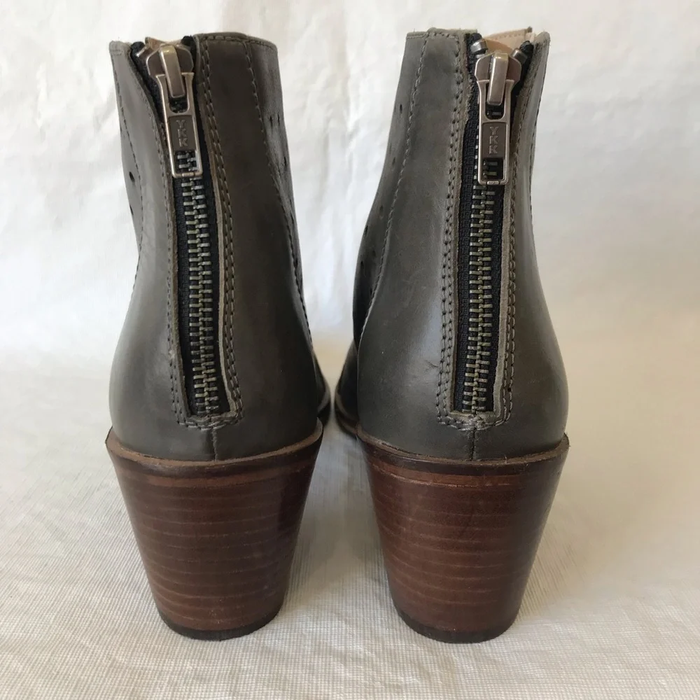 Journee Perforated Grey Heeled Ankle Booties